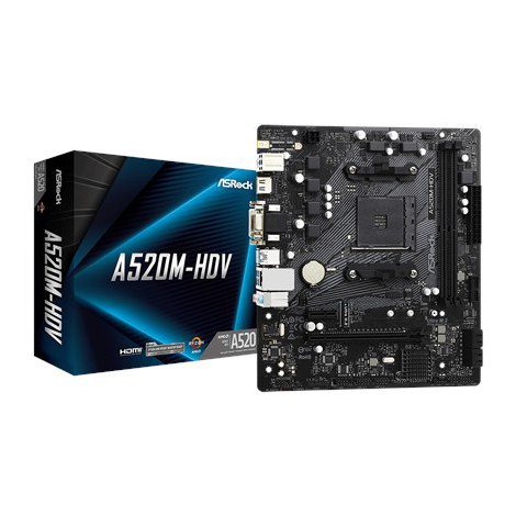 ASRock | A520M-HDV | Processor family AMD | Processor socket AM4 | DDR4 DIMM | Memory slots 2 | Supported hard disk drive interf